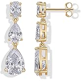 PAVOI 14K Gold Plated Cubic Zirconia Dangle Earrings for Women - Crystal Long Linear Bridal Drop Earrings - Cluster CZ Pearl Simulated Diamond Drop Dangle Wedding Jewelry for Brides & Bridesmaid