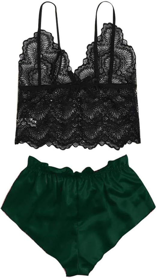 Janly Clearance Sale Women's Women's Intimates Intimates , Women's Sexy Underwear Satin Pajama Suspender Sleepcoat Shorts Lingerie Set , for Summer (Green/L)