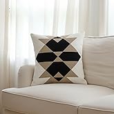 IKATYARN Black White Coffee Aztec Embroidery Throw Pillow Cover, Boho Tribal Geometric Pillowcase, Modern Farmhouse Brown Cushion Case for Couch Sofa Bed, 18"x18"