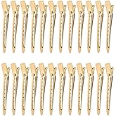 24 Pcs 3 1/2" Duck Bill Golden Alligator Metal Rustproof Hair Rollers Pins with Curl Clips Holes for Styling Coloring Hairdre