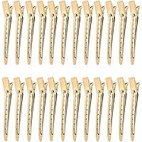 24 Pcs 3 1/2" Duck Bill Golden Alligator Metal Rustproof Hair Rollers Pins with Curl Clips Holes for Styling Coloring Hairdre