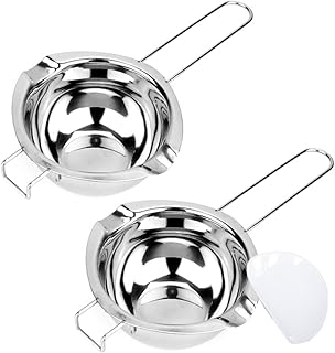 Lawei 2er Pack Wasserbad Schmelzschale Edelstahl Backwerkzeug Schmelztopf mit 2 Ausgießern für Butter Schokolade Käse Karamell - Bonus 1 Kunststoffschaber, 500 ml