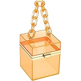 uxcell Women Acrylic Clear Clutch Purses Square Evening Handbag Box Purse for Wedding Prom Party, Orange/Gold
