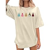 Magical Shirt for Women Embroidered Princess Dress Graphic Oversized T Shirt Women Family Holiday Vacation Tee Tops