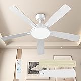 TALOYA 52 Inch White Ceiling Fans with Lights Led