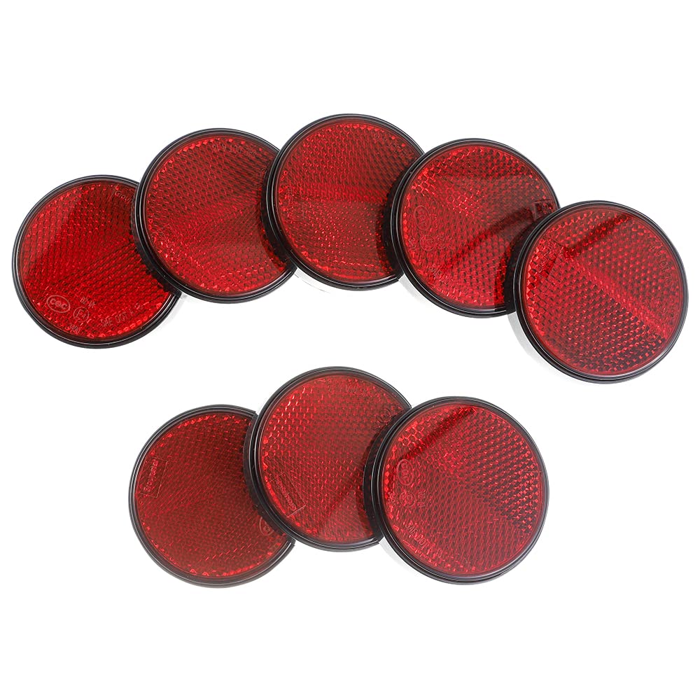 Eacalyc Trailer Round Rear Reflectors Self Adhesive Red Reflectors Stick-on Caravan Reflectors for Gate Posts Trailer Bike Truck Lorry or Agricultural Machines Pack of 8