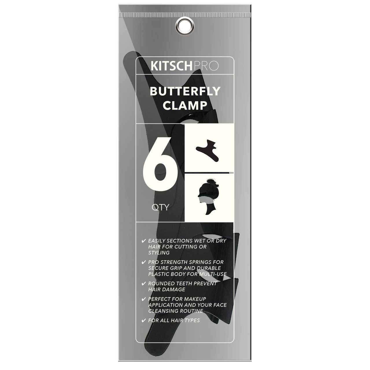 Kitsch Pro Butterfly Hair Clamps, Professional Strength, Salon Hair Clips for Styling, Sectioning, Cutting and Coloring, 6 Count (Black) : Beauty