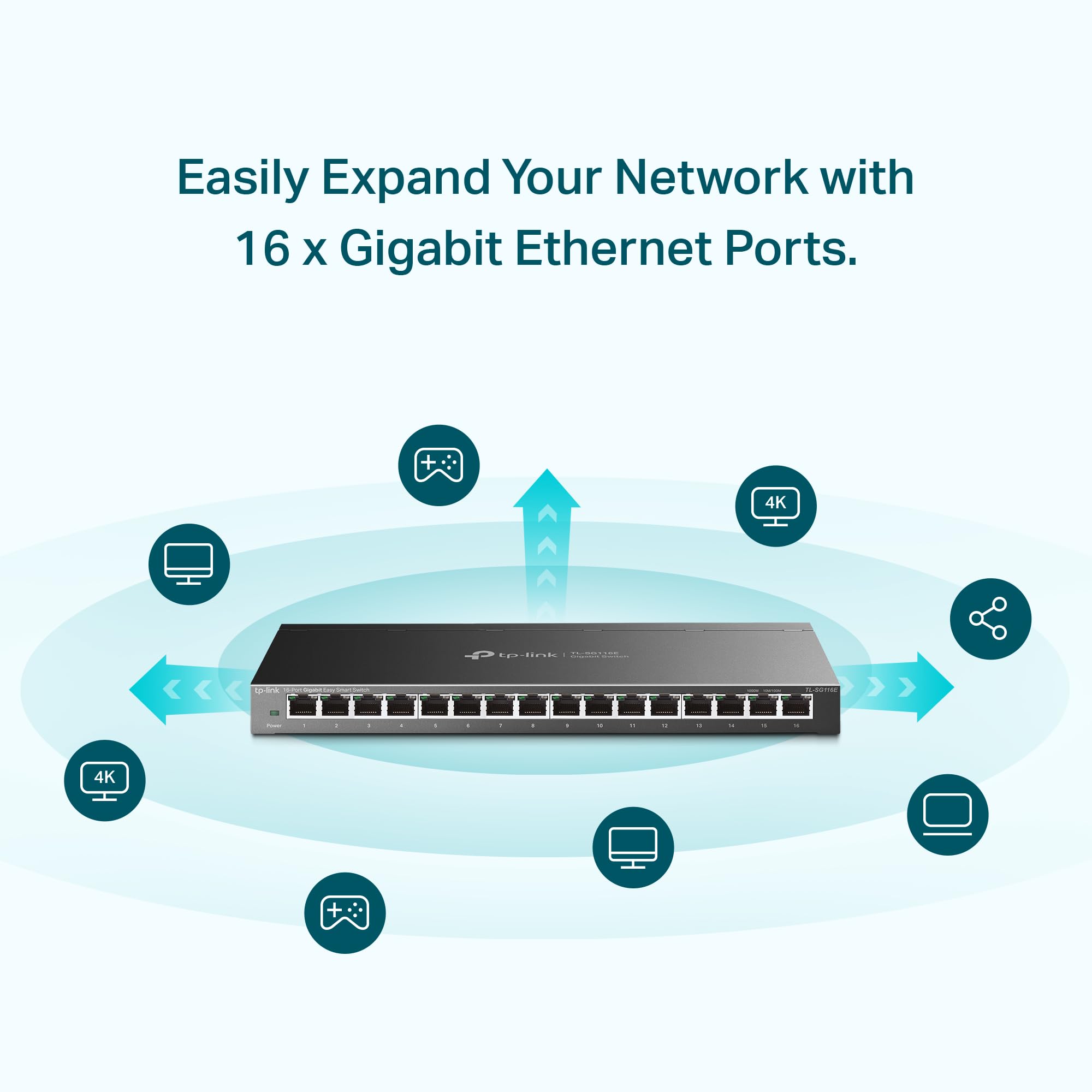 TP-Link 16 Port Gigabit Switch | Easy Smart Managed | Plug & Play | Limited Lifetime Protection | Desktop/Wall-Mount | Sturdy Metal w/ Shielded Ports | Support QoS, Vlan, IGMP and LAG (TL-SG116E)