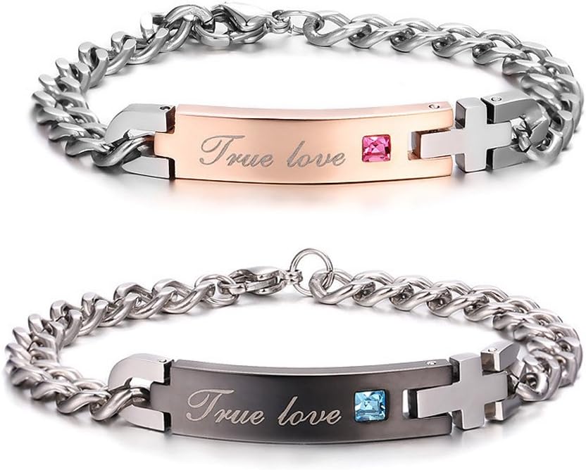 Meidiya Stainless Steel Couple Bracelets His and Hers Matching Promise Gift (True Love)