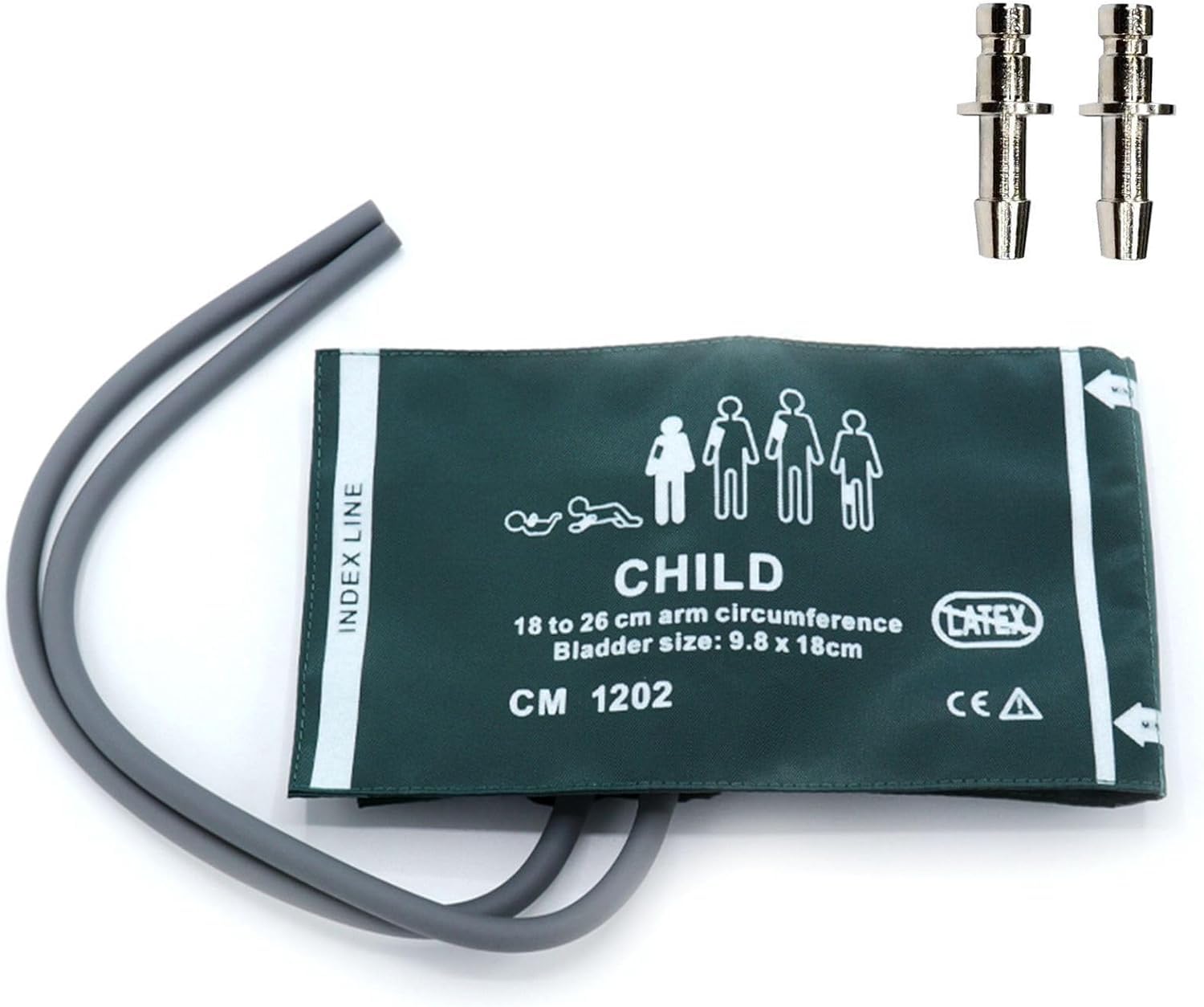 Universal NIBP Cuff with BP12 Connector for Child, 18-26 cm Reusable Dual Tube Nylon Replacement BP Cuff with Inner Airbag for Blood Pressure Monitor Machine