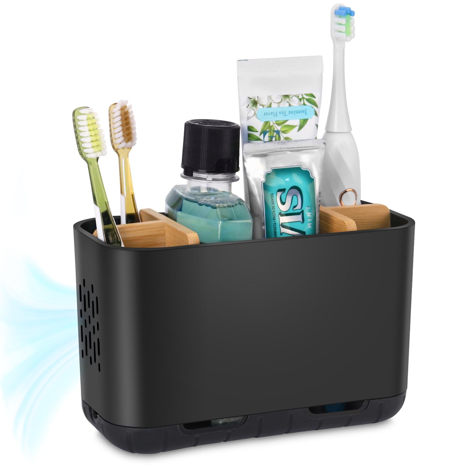 PARKMANI Electric Toothbrush Holders for Bathrooms, Toothbrush and Toothpaste Holder, Detachable Bathroom Toothbrush Caddy With Drainage for Family, Kids (Black, Large)