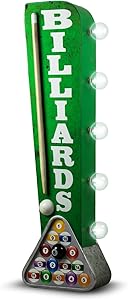Billiards Pool Hall Reproduction Vintage Advertising Sign - Battery Powered LED Lights - Double Sided Metal Marquee Display - 25 x 6 x 4 inches