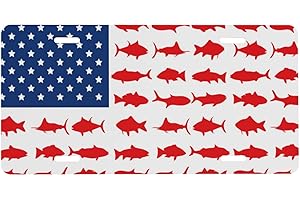 Smoaffly US Flag License Plate,Fish Morale Patch Decorative Car Front,Metal Car Plate,License Plate,Vanity Tag,Aluminum Noverlty License Plate for Men/Women/Boy/Girls Car 6×12 Inch