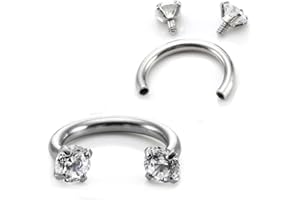 Jovivi 2-5pcs 16G Stainless Steel Cubic Zirconia Horseshoe Multi-functional Lip/Nose/Nipple/Eyebrow Captive Hoop Ring Barbell Tragus Cartilage Stud Earrings 5/16"