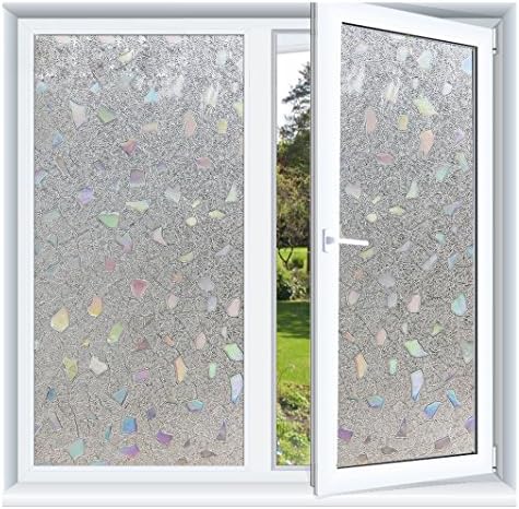 Prismoon No Glue 3D Static Decorative Frosted Privacy Window Films for Glass 17.7 x 78.7inch (45 X 200cm) Upgrade Version for Home Kitchen Office Piece Pattern