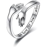 Sterling Silver Hug Ring for Women: Hugging Hands Adjustable Ring Support Jewelry Gifts