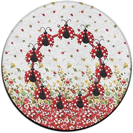 Ladybug Round Area Rug Machine Washable Anti-Slip Backing For Living Room Bedroom Soft Carpet Floor Mat Home Decor