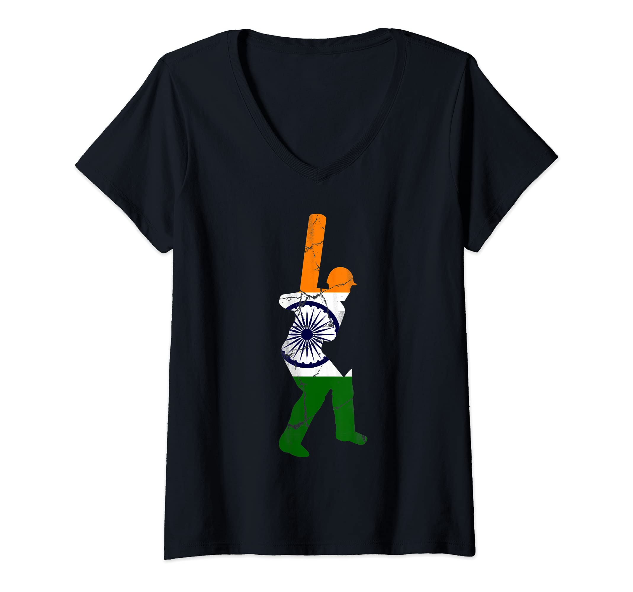Womens Indian Cricket Batsman Batting India International Fan Tee V-Neck T-Shirt
