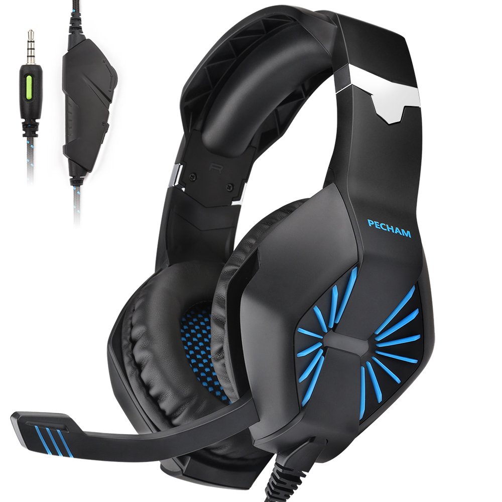 PECHAM Gaming Headset with Mic for Xbox One, PS4,Nintendo Switch, PC - Surround Sound, Noise Reduction Game Earphone - Easy Volume Control - 3.5MM Jack for Smart Phone, Laptops, Computer(Blue)