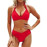 Yonique Women Two Piece Bathing Suits Push Up Bikini Set Halter Swimsuit Vintage Swimwear