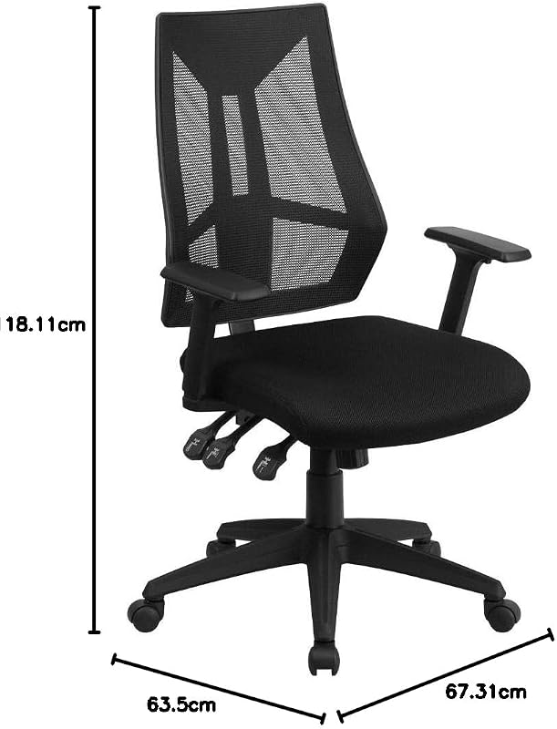 High Back Mesh Multifunzione Sedia Girevole da Ufficio con braccioli Regolabili, Metallo, Nero, 65.41 x 64.77 x 28.57 cm