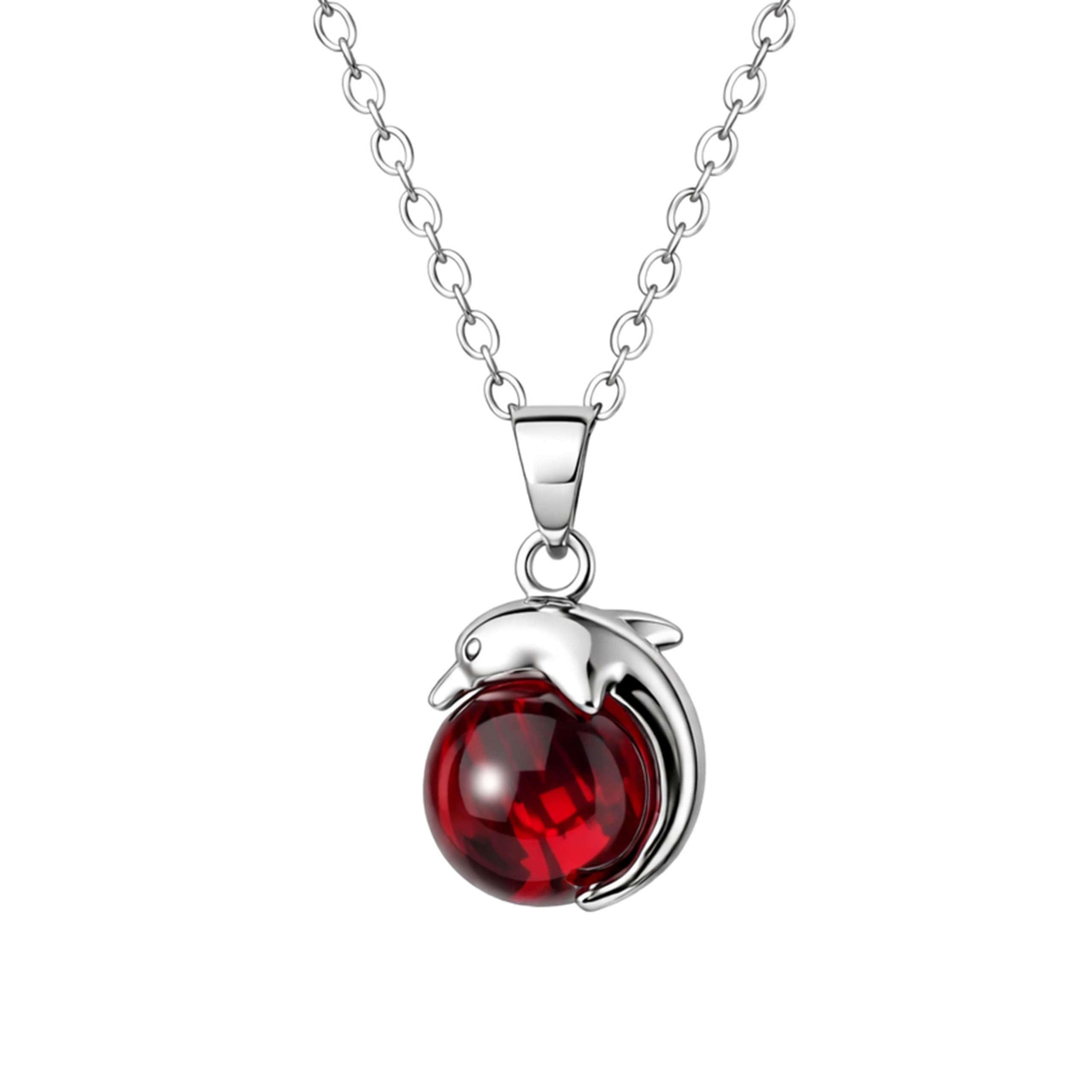 IzuBizu London Womens 925 Sterling Silver Red Dolphin Diamond Cubic Zirconia Crystal Animal Necklace Anniversary Birthday Mother's Day