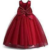 IDOPIP Girls Elegant Formal Sparkle Sequins Tulle Dress Wedding Bridesmaid Dress Satin Bow Tie Christening Prom Party Gown