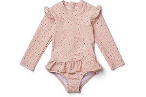 LDIOIF Girls One Piece Swimsuits Zipper Rash Guard Long Sleeve Bathing Suit with Ruffle Hem UPF50+