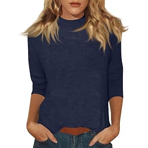 Summer Tops for Women Casual 3/4 Sleeve Shirts Crew Neck Loose Fit Business Shirt Solid Lightweight Basic Tops