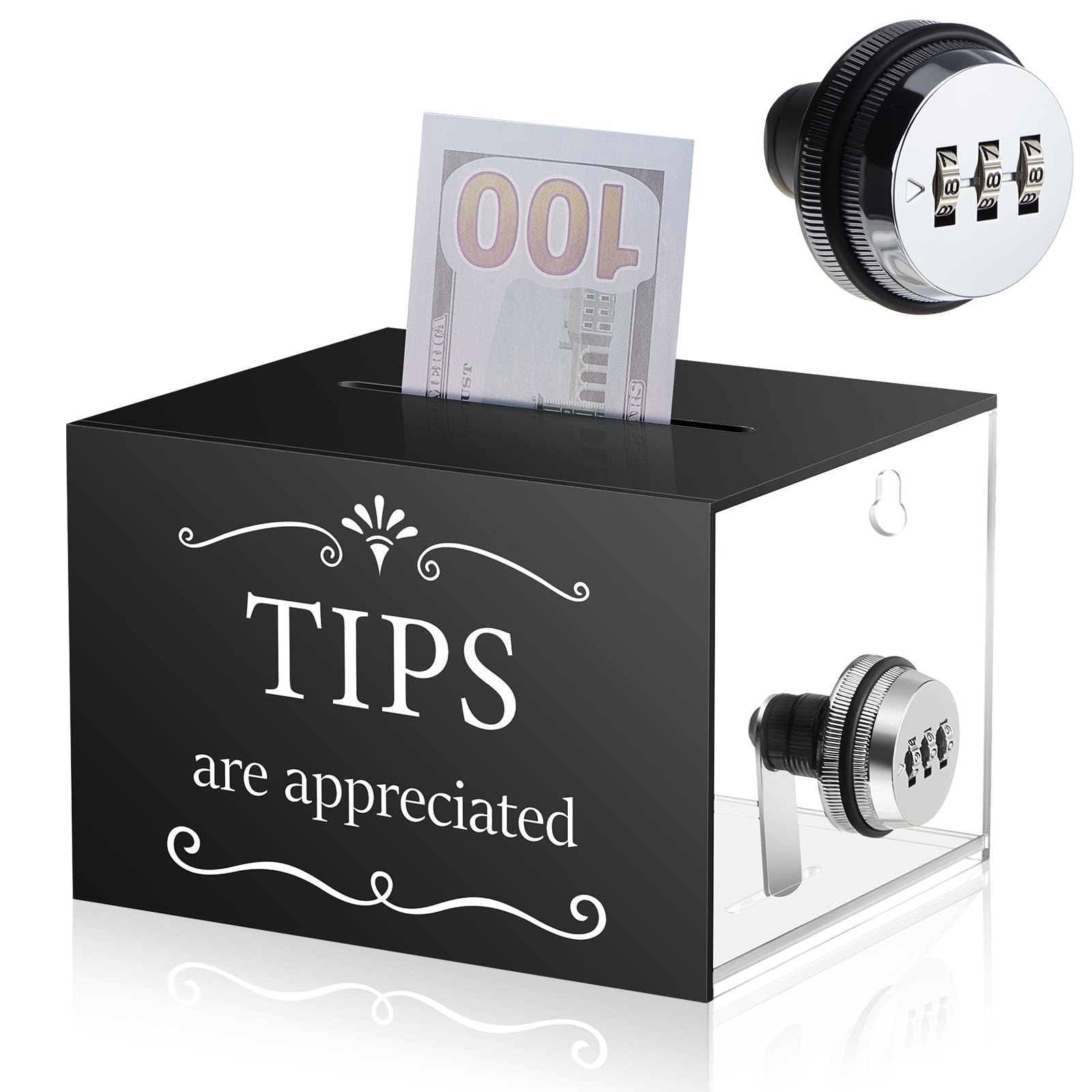Photo 1 of Vesici Acrylic Tips Jar with Combination Lock Donation Tip Bucket 6 x 4 x 5 Inch Collection Money Storage Container Suggestion Box Raffle Cash Box for Bartender Bars Restaurants Musicians Driver Coin