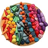 81PCS Loose Parts Play Materials Wooden Rainbow Stacking Toy, Preschool Learning Educational Shape Sorting Sensory Play Monte