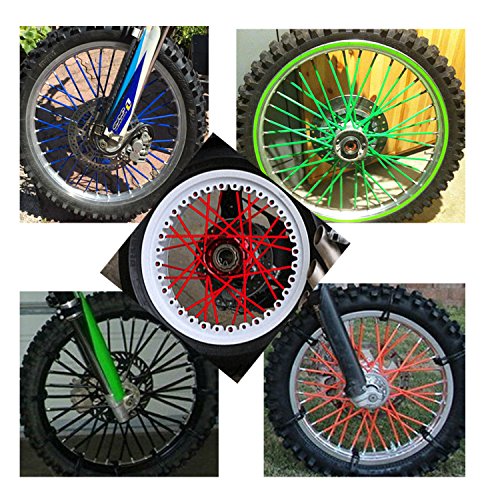 72Pcs Motorcycle Motocross Dirt Bike Wheel Rim Spoke Skins Covers Wrap Decor Protector Kit (Red)