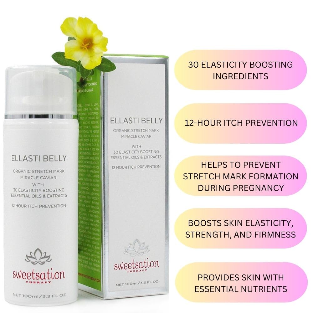 Sweetsation Therapy Ellasti Belly Organic Stretch Mark Miracle Caviar, 3.3oz Prevent stretch marks during pregnancy. Boost skin elasticity.