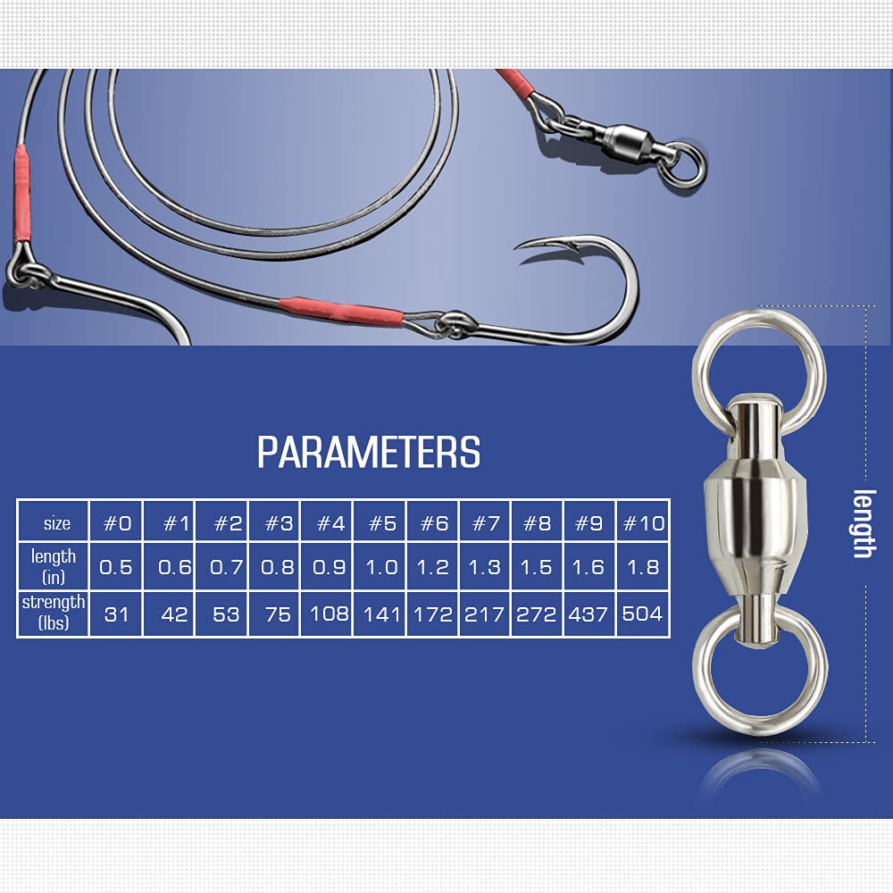 AMYSPORTS Ball Bearing Fishing Swivels Stainless High Strength Bearing Swivels Fishing Barrel Ball Fishing Swivel Freshwater Saltwater Connector Accessories 24pcs 31lbs - view 6