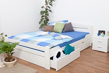 Doppelbett/Funktionsbett'Easy Premium Line' K4 inkl. 2 Schubladen und 1 Abdeckblende, 180 x 200 cm Buche Vollholz massiv weiß