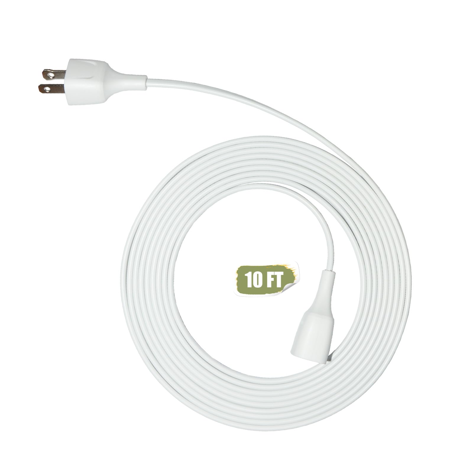 Photo 1 of Jplenty 10FT White, Flat and Thin, 2 Prong, 10+ ft Extension Cord for Indoor/Outdoor Use with Single Outlet - Ideal for Christmas Lights, Lamps, Cameras, Household Appliances?Model 002 (1 Pack)
