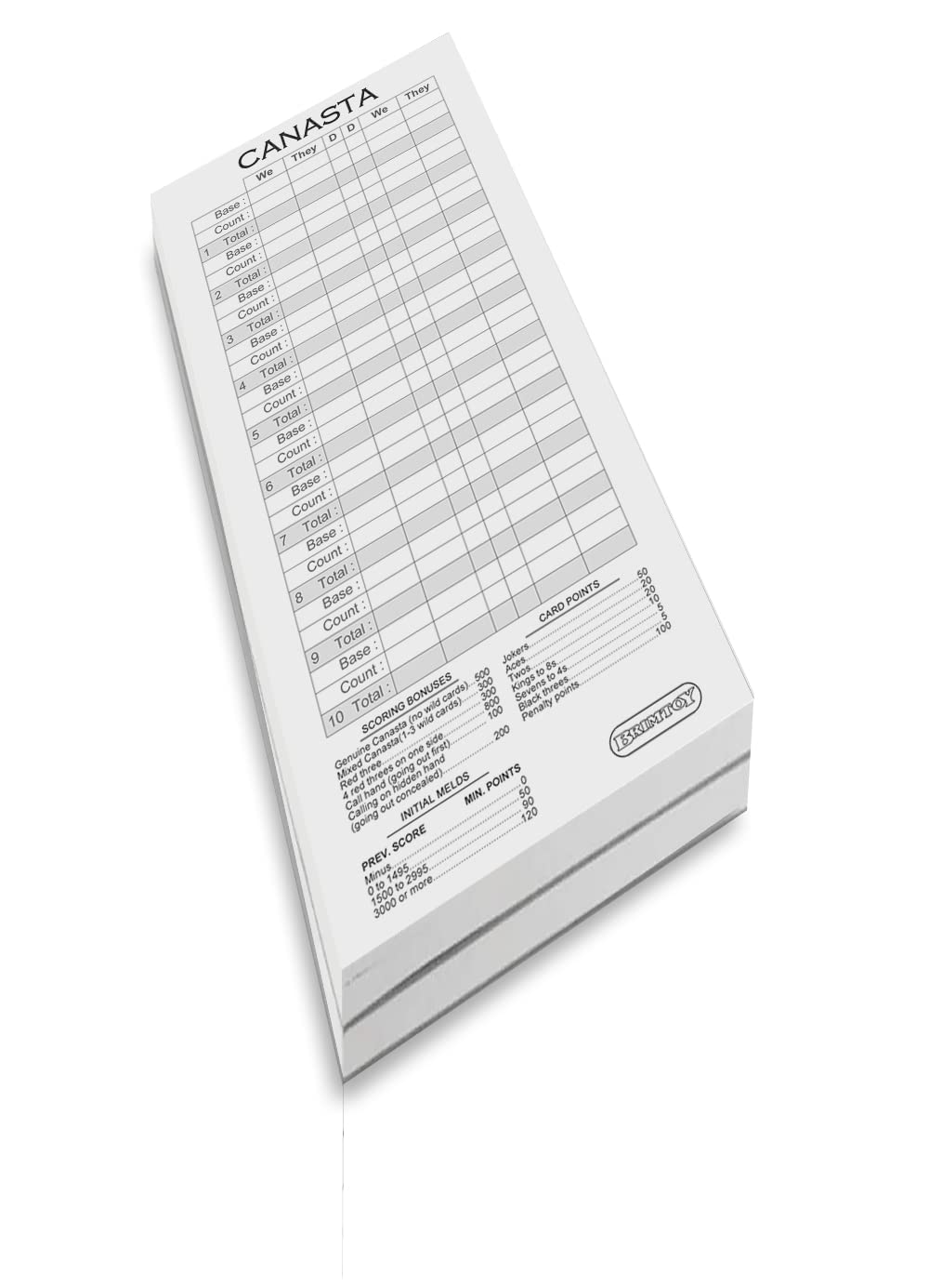 Brimtoy Canasta score pads/scoring cards (twin pack)