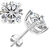 BREN Moissanite Stud Earrings, 0.2-3ct Round Lab Grown Imitation Diamond Earrings for Women & Men - 18K White Gold Plated 925 Sterling Silver