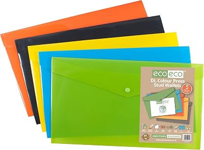 eco-eco DL 50% Recycled Press Stud Wallets Pack of 5 Assorted Colours