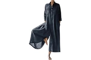 SHOPESSA Womens Jumpsuits Casual Summer Linen Wide Leg Jumper Baggy Palazzo Pants Cotton Linen Romper Comfy Meditation Outfit