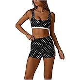 SOLY HUX Women's Tracksuit 2 Piece Outfits Polka Dots Crop Tank Tops and High Waisted Biker Shorts Workout Sets