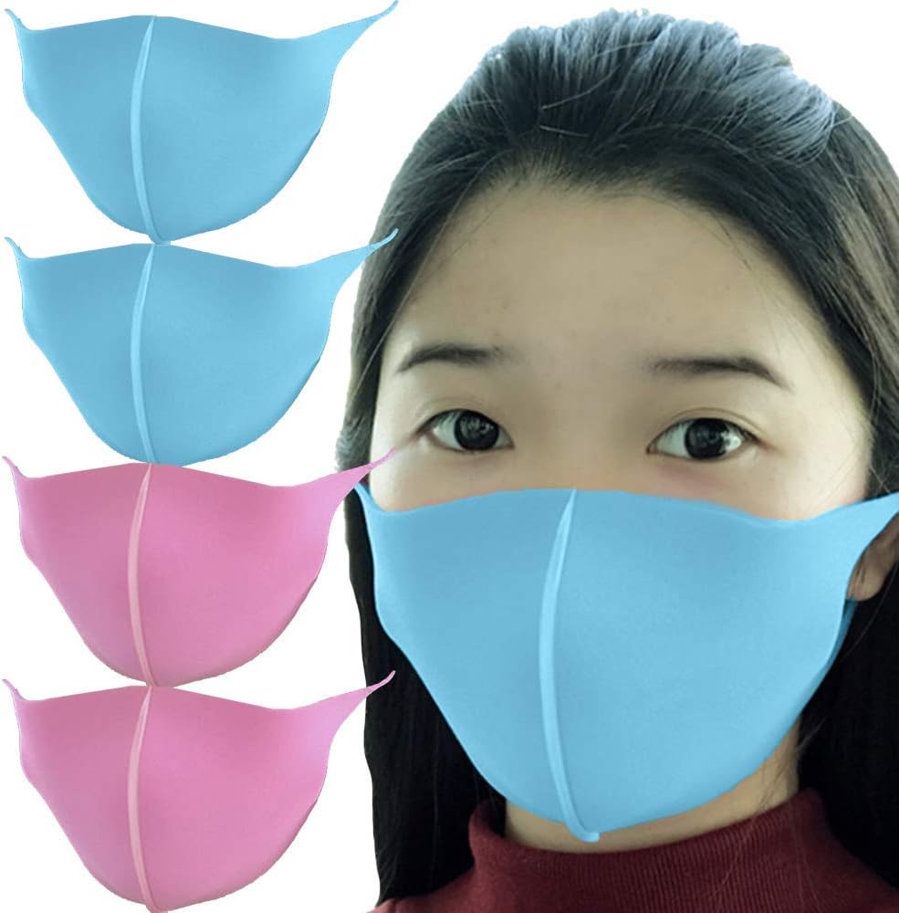 Kpop Fashion Reusable Face Masks - Washable Anti Dust Mouth Cover, Great For Outdoors, Pollens, Sun, Airplanes & Travel (4pcs Pink/Blue Bundle)