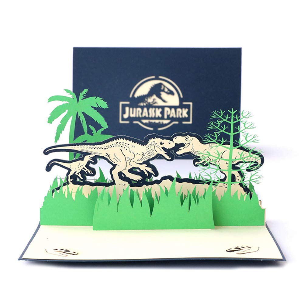 DEESOSPRO® 3D Pop Up [Birthday Card] [Greeting Card] [Anniversary Card][Graduation Card] with Creative Paper-Cut Pattern, Gift for Birthday, Graduction, Christmas, Children's Day (Jurassic Park)