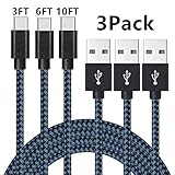 Type C Cable, AOKER 3ft 6ft 10ft [New] Nylon Braided Fast Type C Charging Cord for Samsung Galaxy S8, S8 plus , ZTE Zmax Pro Z981, Google Pixel/Pixel XL, Nexus 6p, LG G6 (3ft+6ft+10ft Black Blue)