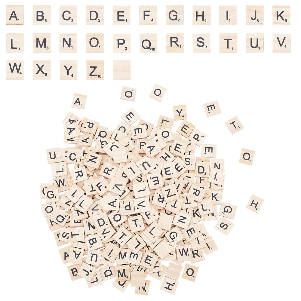 OLYCRAFT 300Pcs Wood Black Letter Tiles A-Z Capital Letters Wood Black Scrabble Tiles Letter Tiles Wood Pieces for Making Alphabet Coasters and Scrabble Crossword - 20x18x4mm