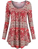 MOOSUNGEEK Pleated Shirts, Women's Comfy Long Sleeve Pleated Pullover Blouses