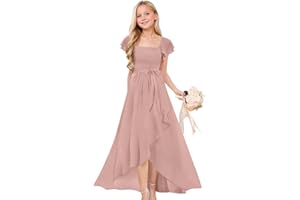 wyxis Short Sleeves Junior Bridesmaid Dresses for Teen Girls Chiffon Flower Girl Dress for Wedding Party Pageant Gowns
