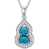 BETHZA Natural Turquoise Necklace for Women, 925 Sterling Silver Lucky Gourd Pendant, Boho Adjustable Choker, Healing Gemstone Jewelry Gift for Men Women