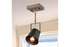 LNC Adjustable 1 Head Track Lighting Fixture, Farmhouse Wood Semi Flush Mount Ceiling Spotlight (Black Painted Finish)