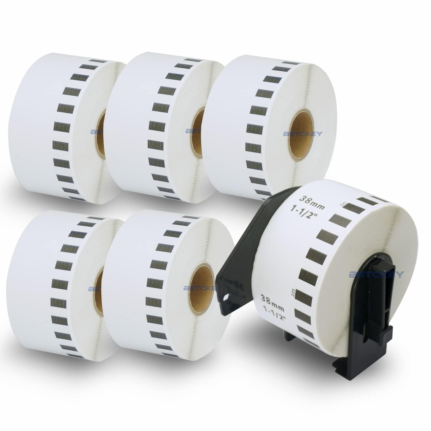 BETCKEY - 6 Rolls DK-22225 Labels with ONLY 1 Reusable Label Holders, 38mm x 30.48m, 6 Continuous Paper Labels Using for Ql Label Printers